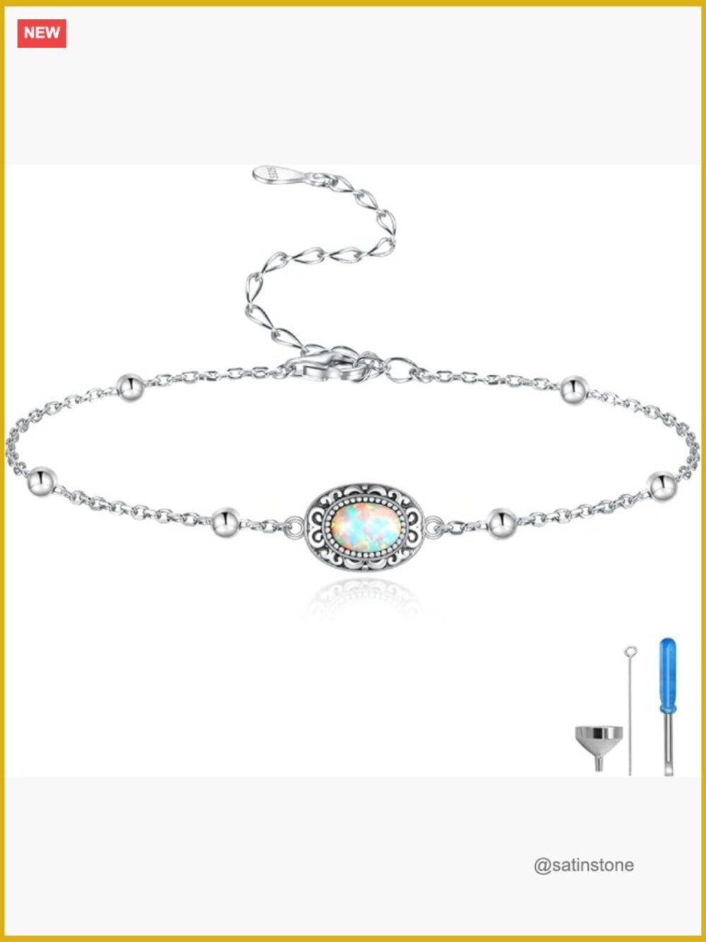 Sterling Silver Cremation Bracelet for Ashes: Oval Urn Ash Memorial Jewelry